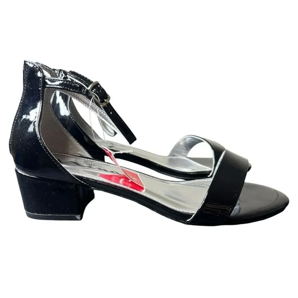 NEW Nina Hidi Black Patent Block Heel Sandal 5M